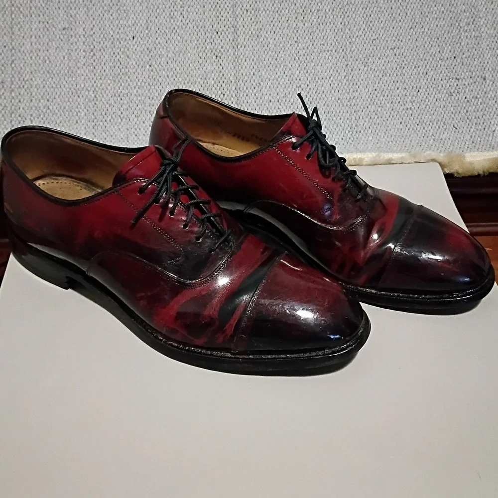 Johnston &‎ Murphy Vintage Cap Toe Oxford Mens 9C Burgundy Leather Handcrafted